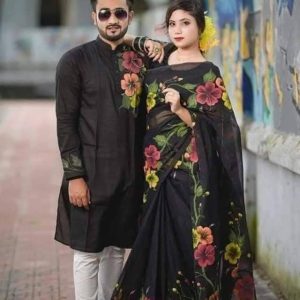 শাড়ি পাঞ্জাবি কাপল সেট-: